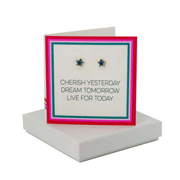 Cherish Card - Enamel Blue Star Studs Coral and Mint